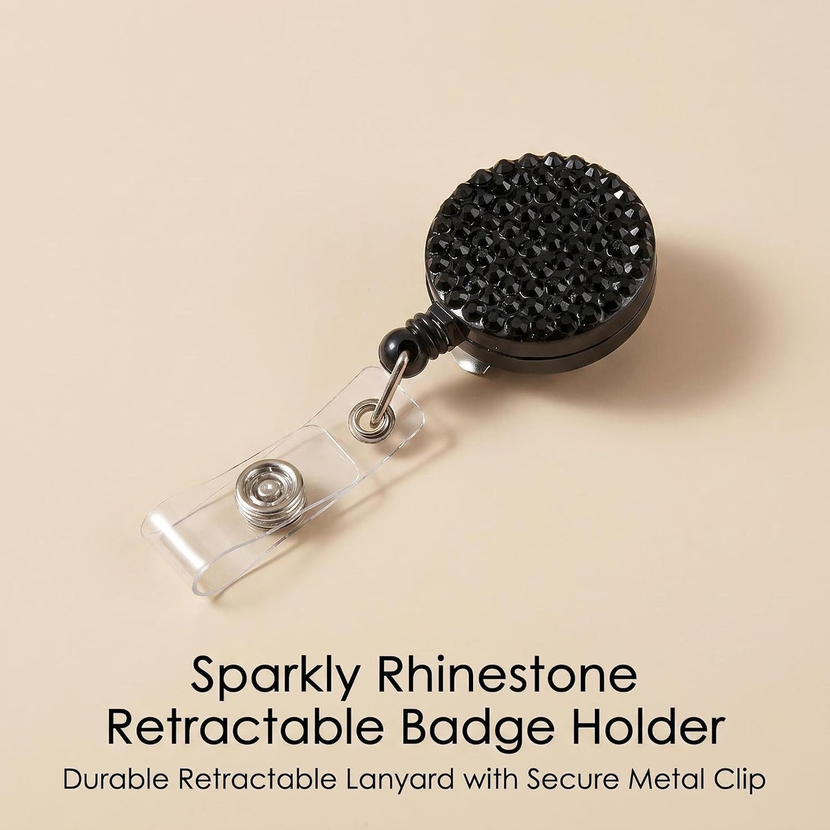 Fashion Premium Retractable Crystal Neck Lanyard,Retractable Bling ID Name Badge Holder,Portable Rhinestone Work Badge Reel Clip for Nurse,Doctor,Teacher(Black)