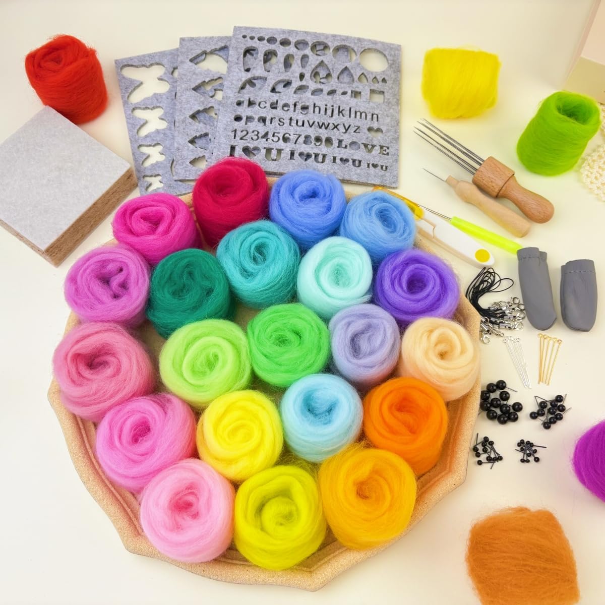 IcosaMro Needle Felting Kit 48 Color Wool Roving with Felting Needles Tools