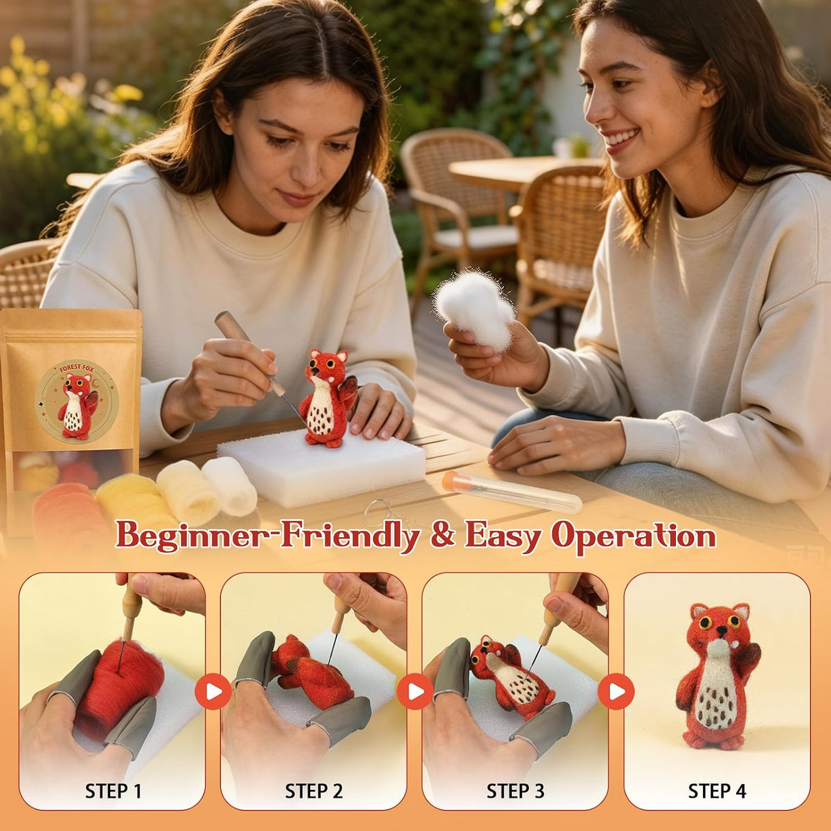 OEHPICC Needle Felting Kit for Beginners, Patterned Fox Felting Kit