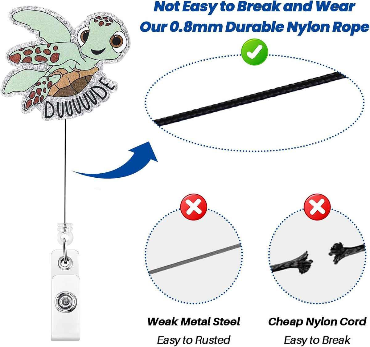 Funny Turtle Nurse Badge Reel, Cute Retractable Work Badge Holder