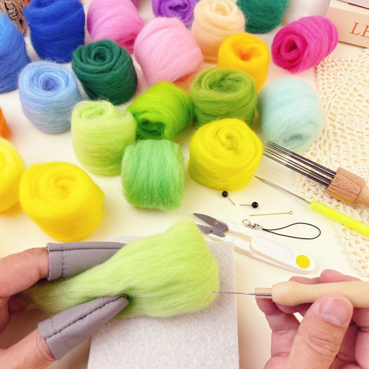 IcosaMro Needle Felting Kit 48 Color Wool Roving with Felting Needles Tools