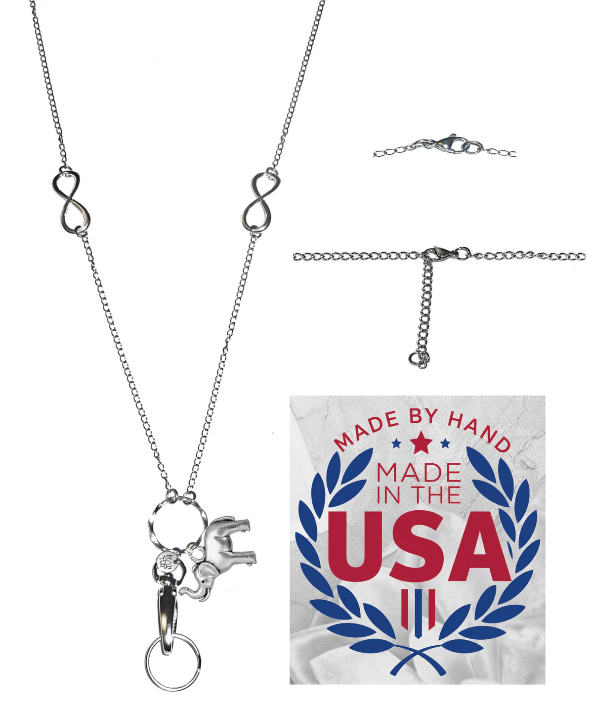 Hidden Hollow Beads Charm Stainless Steel Strong Hand Made USA Women's 34 "Lanyard, ID Badge Card Holder Teacher Nurse Keys