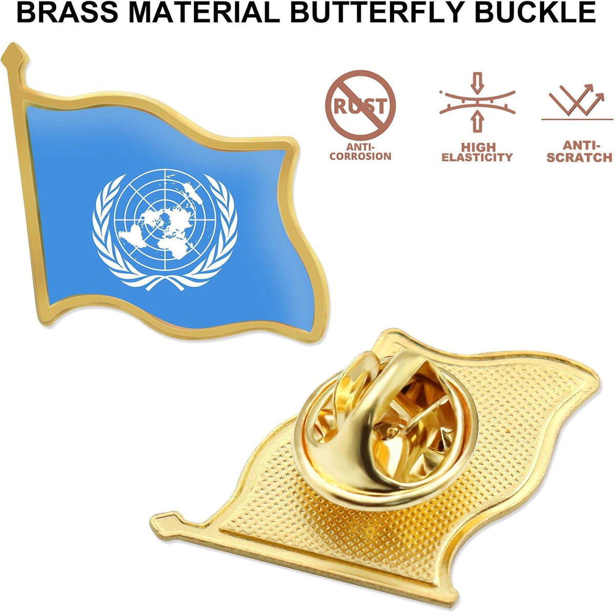 12/24/50/100Pcs United Nations Flag Lapel Pins Bulk - Metal UN International Brooch Badge Souvenir for Men Women Clothes Bags Hats