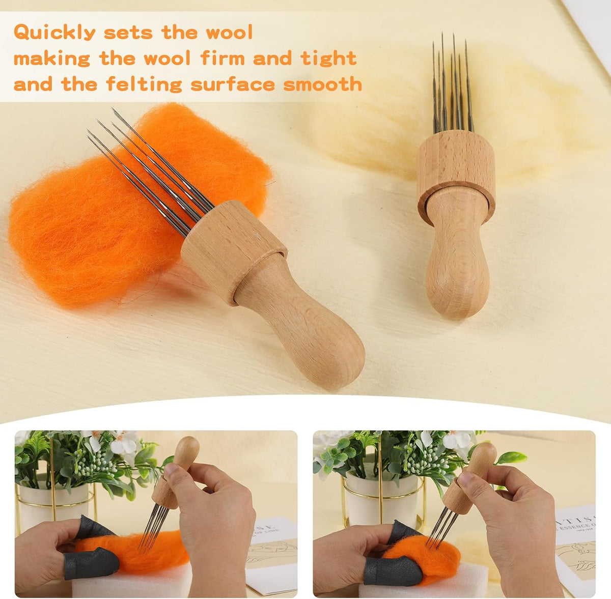 Mayboos Felting Needle Tools with Eight Felting Needles Wooden Handle