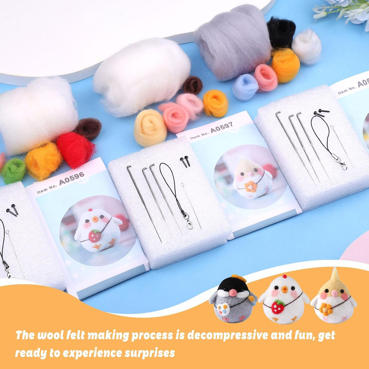 SOCNITC 3 Pcs Animal Needle Felting Starter Kit with Needle Felting Tools