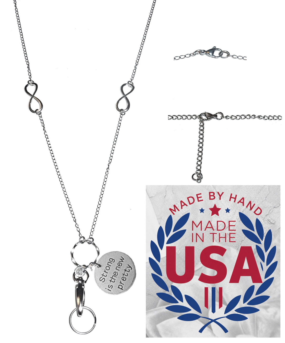Hidden Hollow Beads Charm Stainless Steel Strong Hand Made USA Women's 34 "Lanyard, ID Badge Card Holder Teacher Nurse Keys
