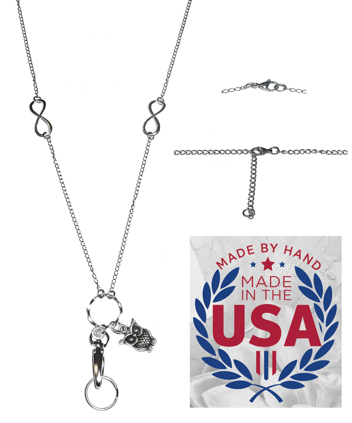 Hidden Hollow Beads Charm Stainless Steel Strong Hand Made USA Women's 34 "Lanyard, ID Badge Card Holder Teacher Nurse Keys