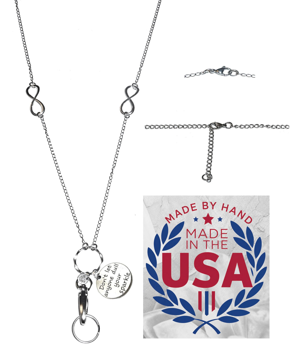 Hidden Hollow Beads Charm Stainless Steel Strong Hand Made USA Women's 34 "Lanyard, ID Badge Card Holder Teacher Nurse Keys