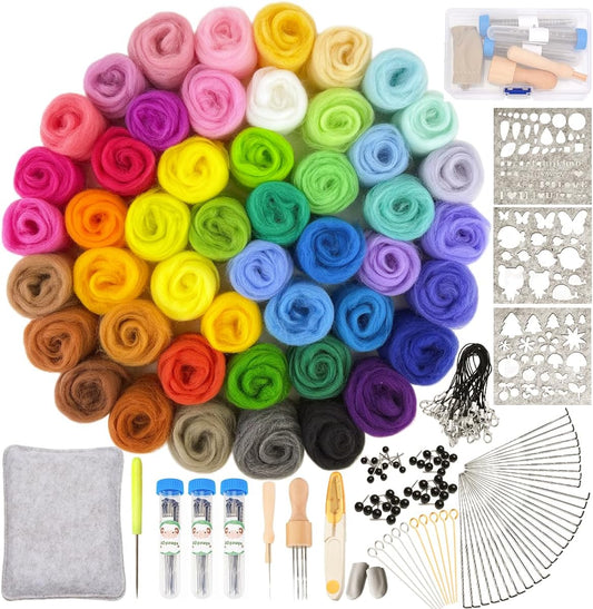 IcosaMro Needle Felting Kit 48 Color Wool Roving with Felting Needles Tools
