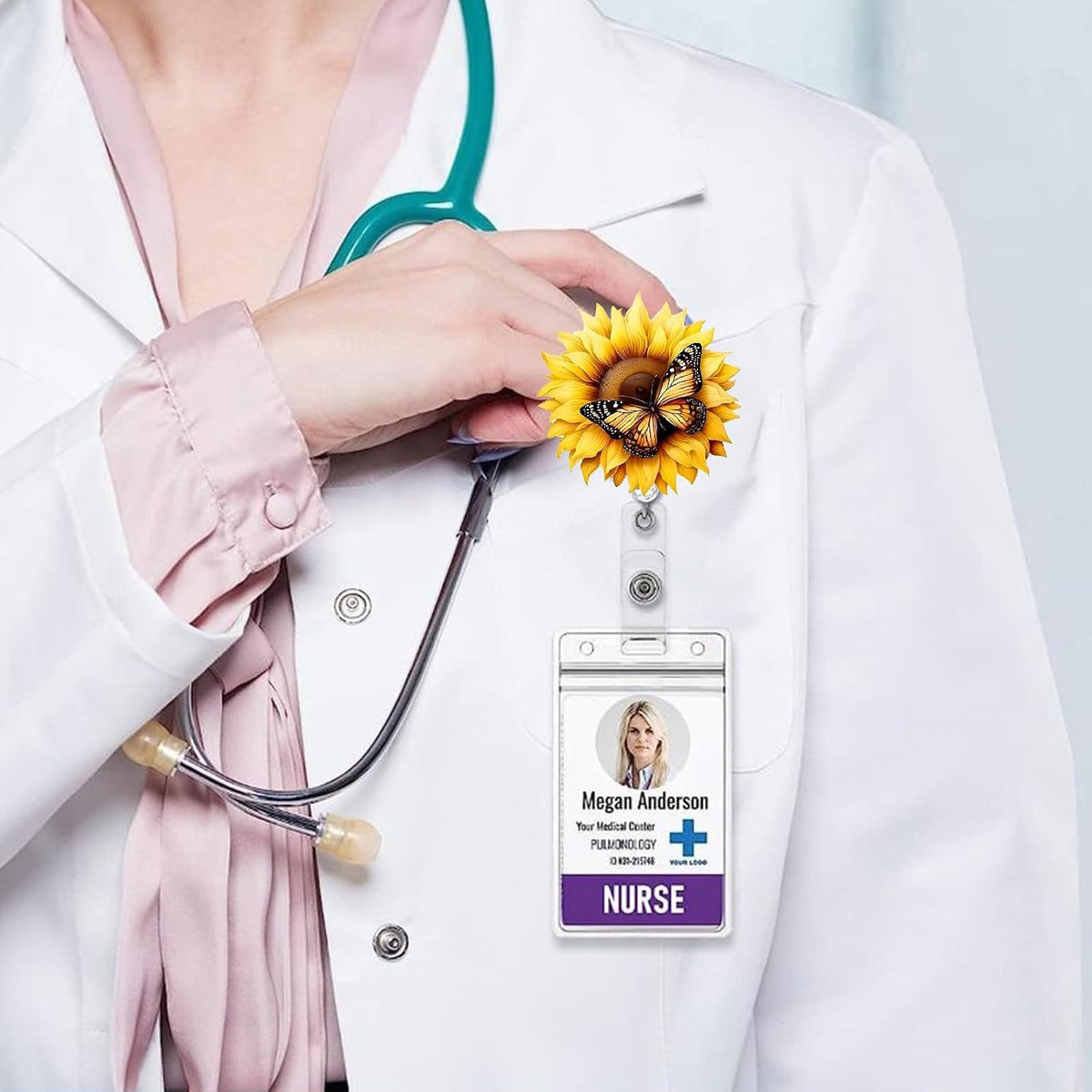 Yellow Sunflower Butterfly Badge Clip Cute Funny Badge Reels Retractable Name Badge Reel Glitter Badge Clip Summer Retractable Badge Holders Id Badge Reel for Nurse Doctor Student Office Gifts