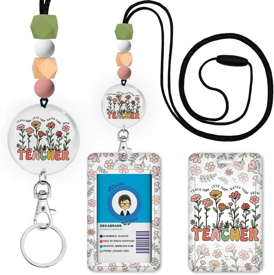 Teacher Lanyards for ID Badges, Breakaway, Handmade, Flower
