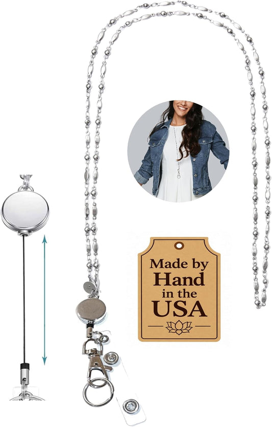 Hidden Hollow Beads Slim Style Women's Fashion Beaded Lanyard, 34" Jewelry Lanyard for ID Badge Holder and Keys