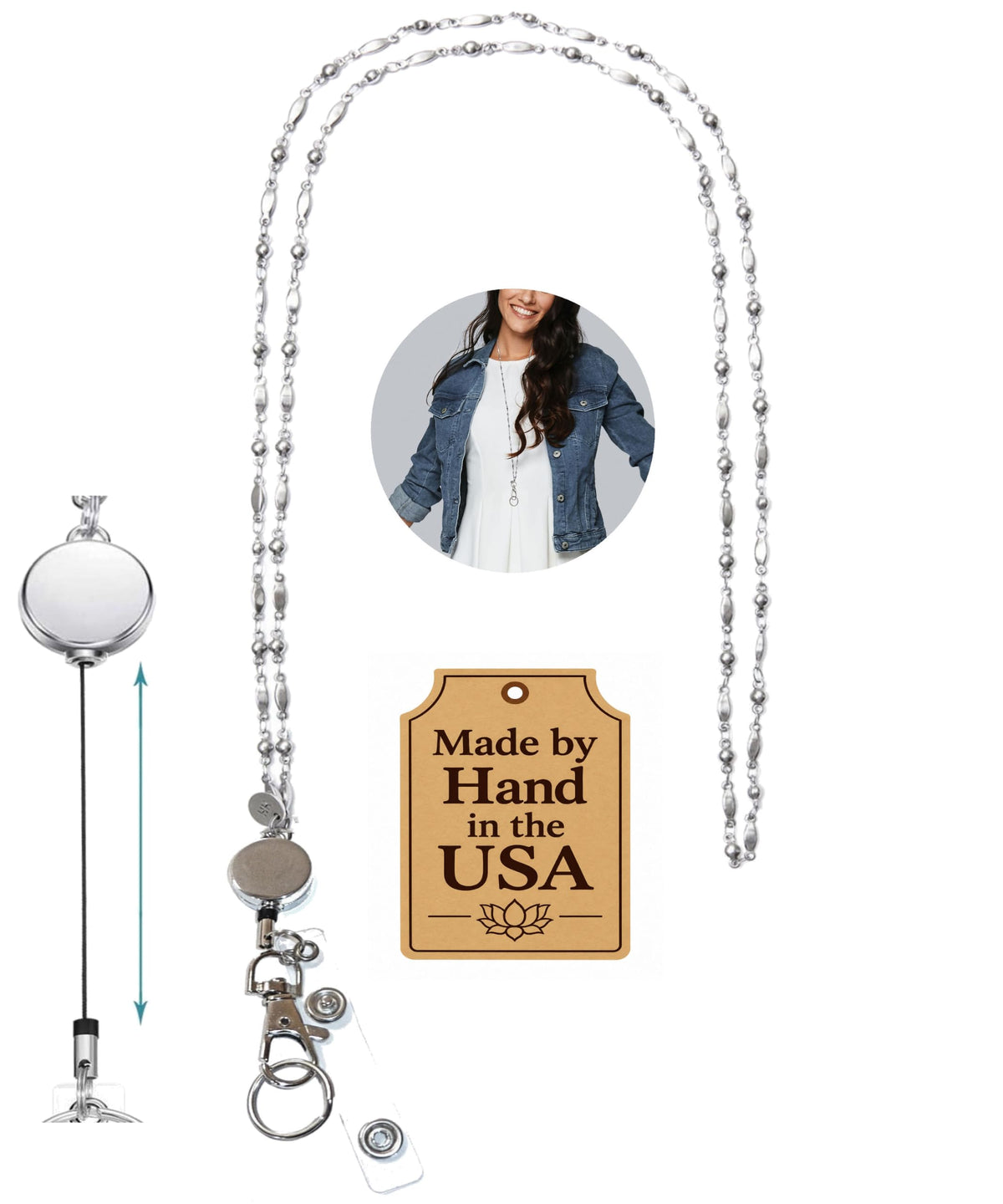 Hidden Hollow Beads Slim Style Women's Fashion Beaded Lanyard, 34" Jewelry Lanyard for ID Badge Holder and Keys