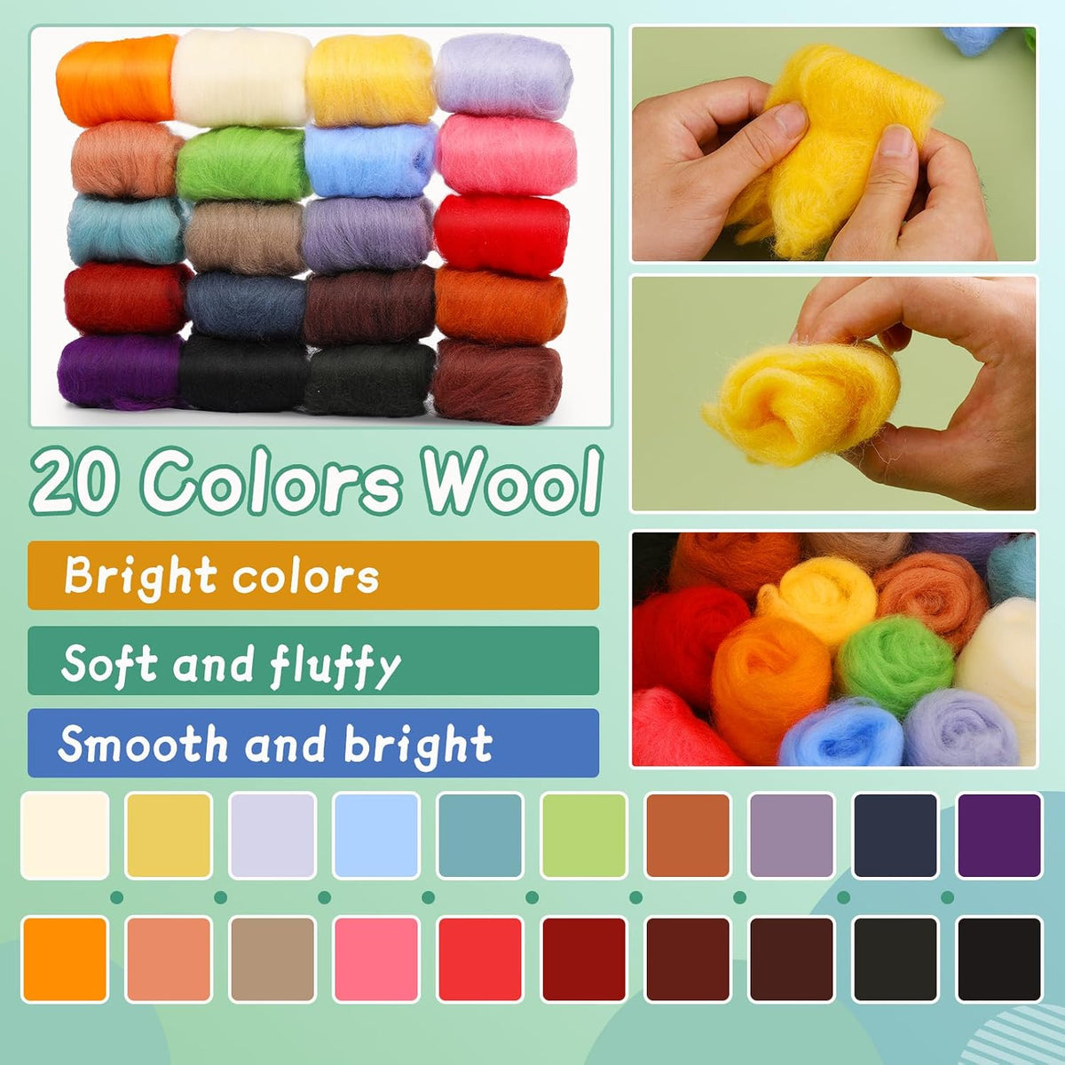 Mayboos Needle Felting Kit, Wool Roving 20 Colors Set
