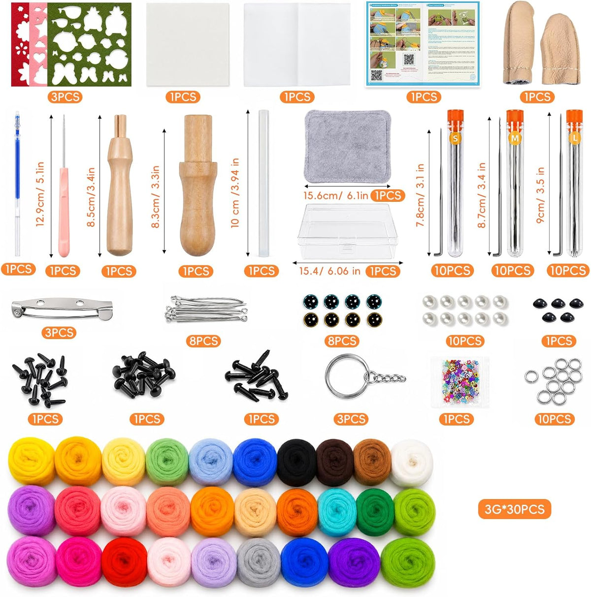 iptek Needle Felting Kit for Beginners, 30 Colors Wool Roving with Felting Needles, Felt Molds, Foam Pad, Storage Box & Instructions, Starter Kit for DIY Animals, Keychains & Crafts