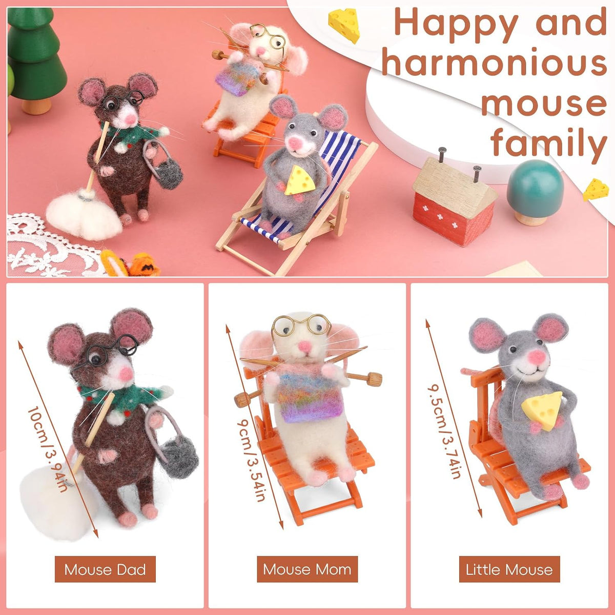 OEHPICC Mouse Family Needle Felting Kit,Needle Felting Starter Kit