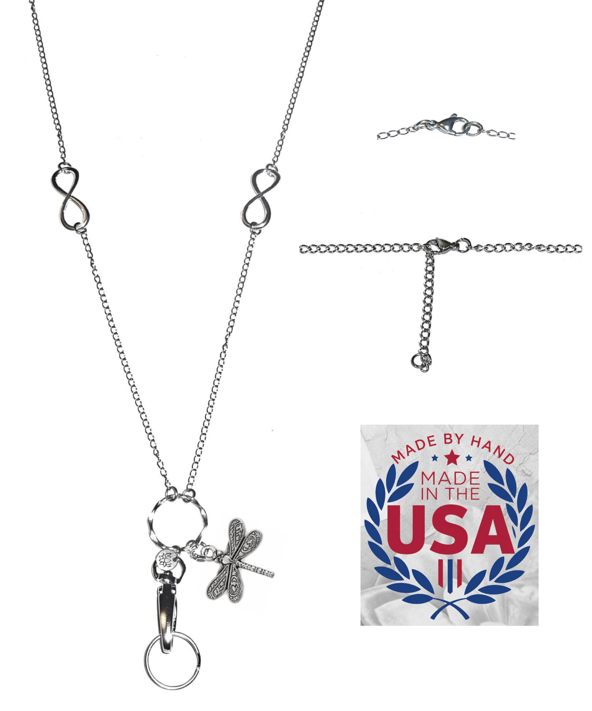 Hidden Hollow Beads Charm Stainless Steel Strong Hand Made USA Women's 34 "Lanyard, ID Badge Card Holder Teacher Nurse Keys