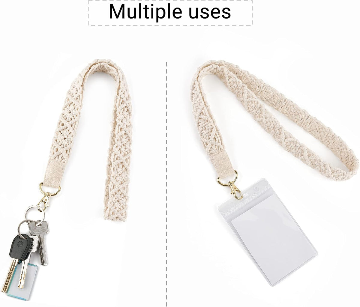 Mkono Macrame Lanyard Holder Neck Lanyards for ID Badges Keys Key Chain Boho Style Long Lanyard Strap for Women Teacher Employee Student, 17.9"