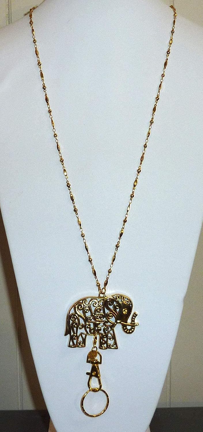 Hidden Hollow Beads GOLD Stainless Steel Strong Hand Made USA Women's 34" Necklace Lanyard, ID Badge Card Holder Teacher Nurse Keys
