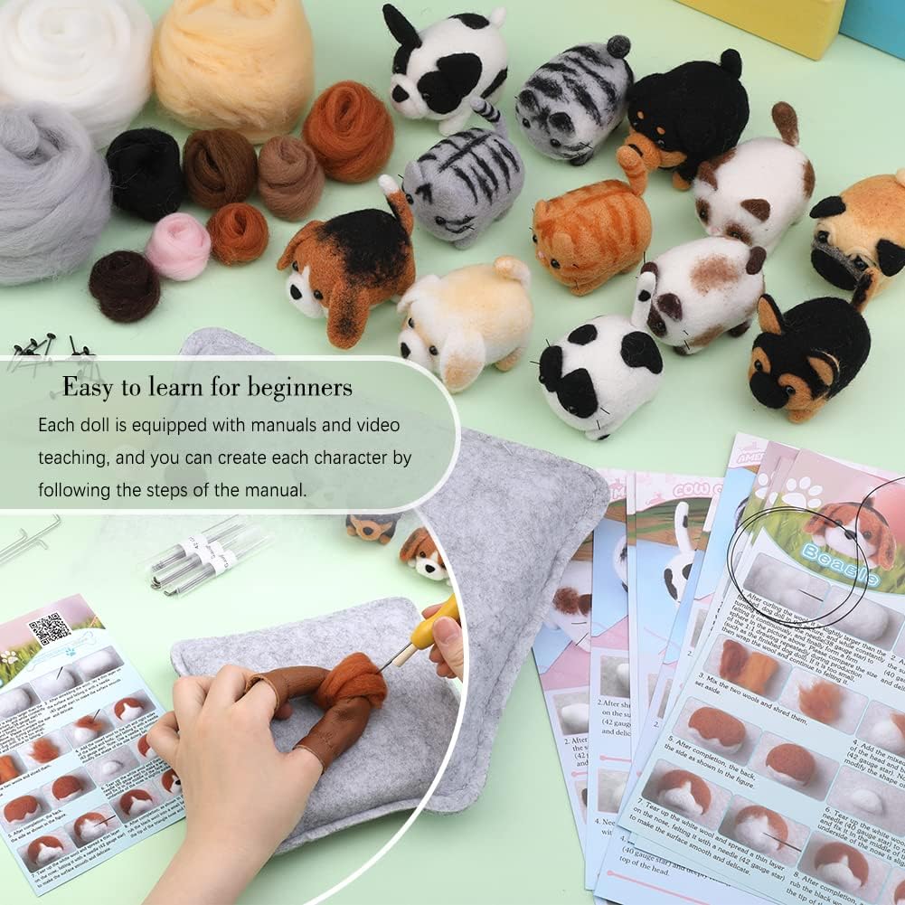 Mayboos Needle Felting Kit, 12 Pcs Doll Making Needle Felting Starter Kit