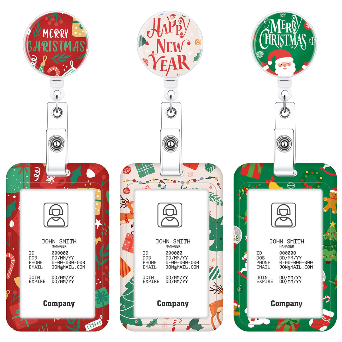 3 Pack Boho Id Badge Holder with Retractable Reel, Vertical ID Card Holder