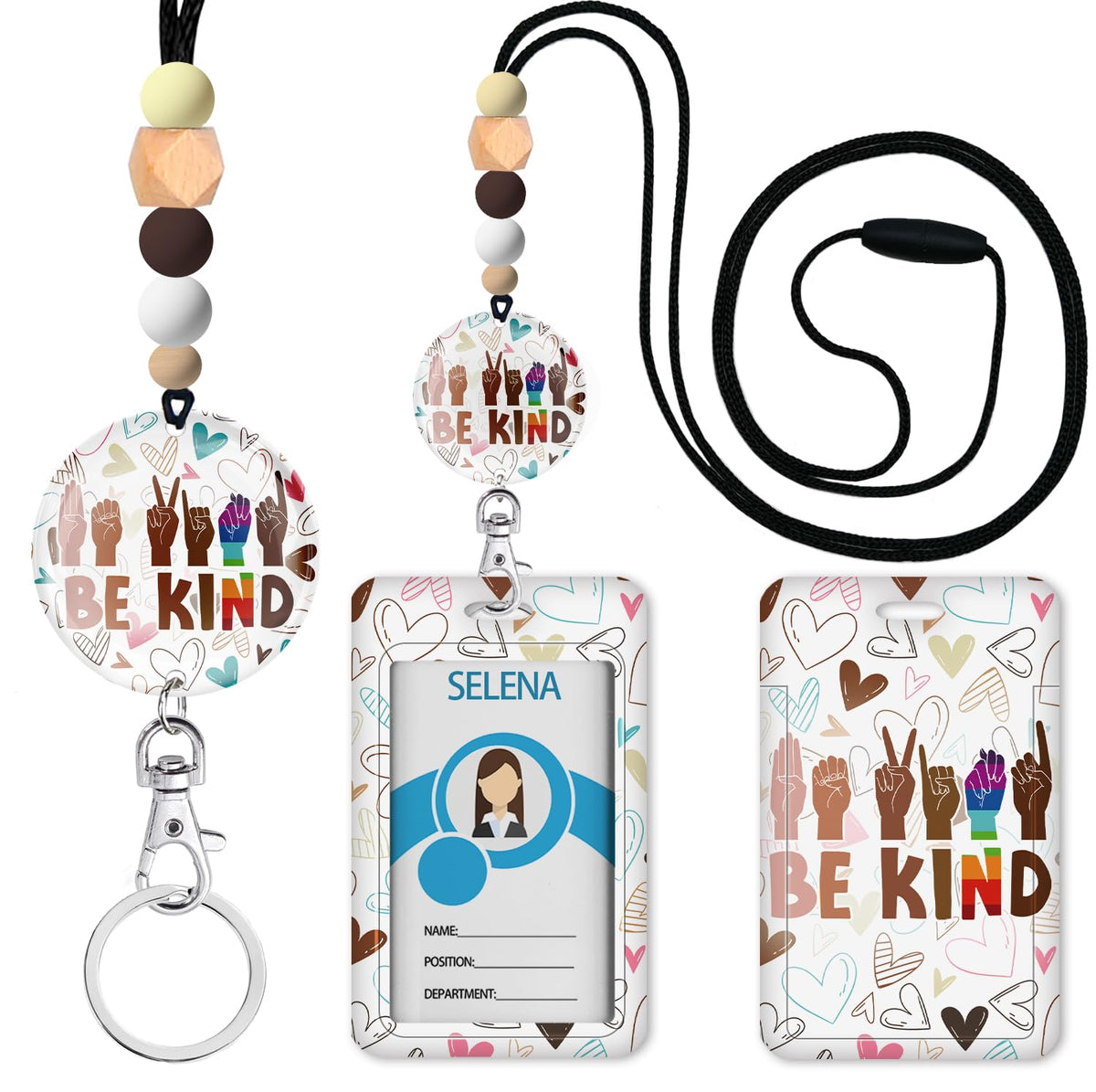 Teacher Lanyards for ID Badges, Breakaway Handmade, Be Kind Heart