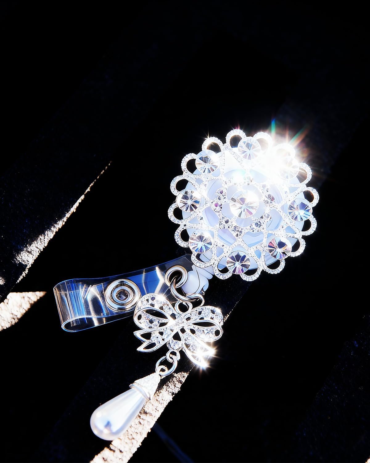 Handmade Bling Rhinestones Retractable Badge Reel, Name Badge Holder with Alligator Swivel ID Badge Clip