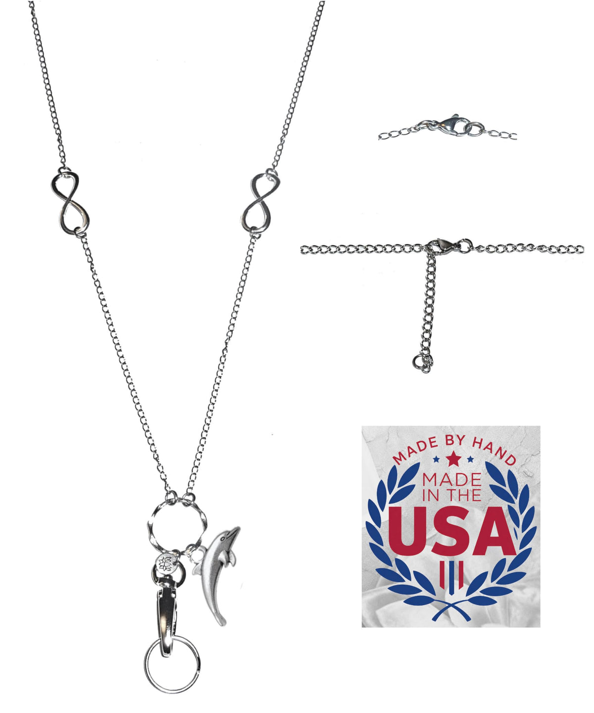 Hidden Hollow Beads Charm Stainless Steel Strong Hand Made USA Women's 34 "Lanyard, ID Badge Card Holder Teacher Nurse Keys