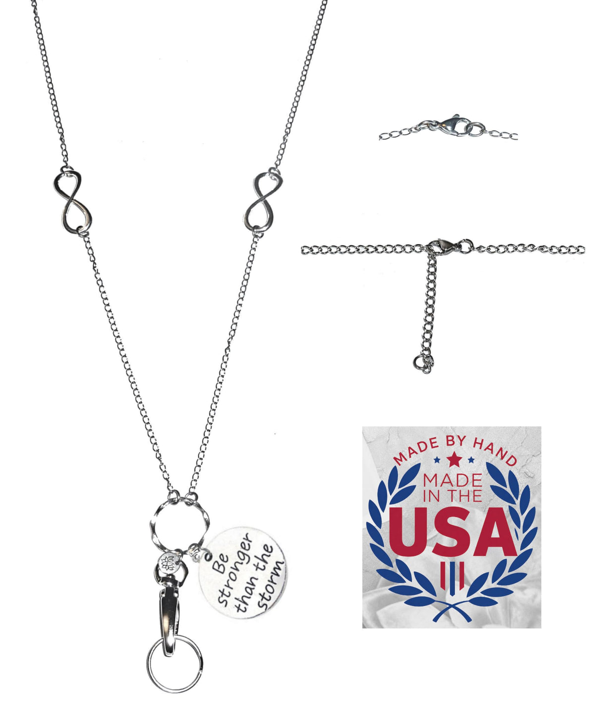 Hidden Hollow Beads Charm Stainless Steel Strong Hand Made USA Women's 34 "Lanyard, ID Badge Card Holder Teacher Nurse Keys