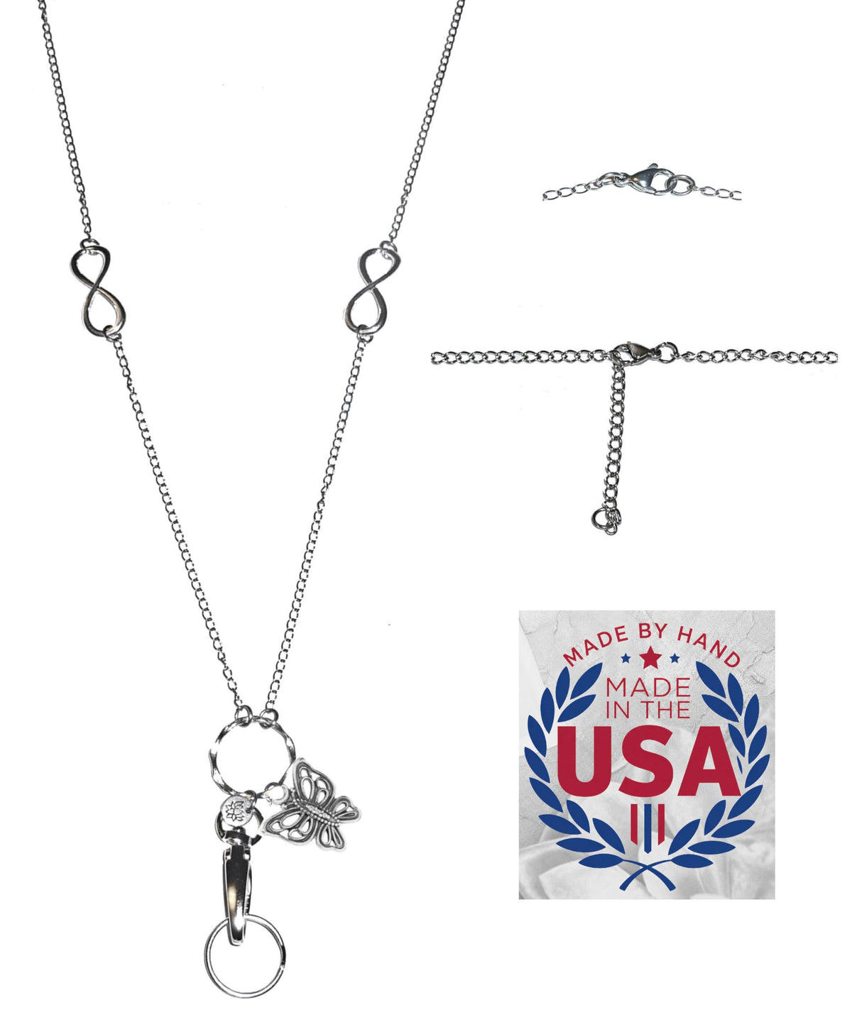 Hidden Hollow Beads Charm Stainless Steel Strong Hand Made USA Women's 34 "Lanyard, ID Badge Card Holder Teacher Nurse Keys