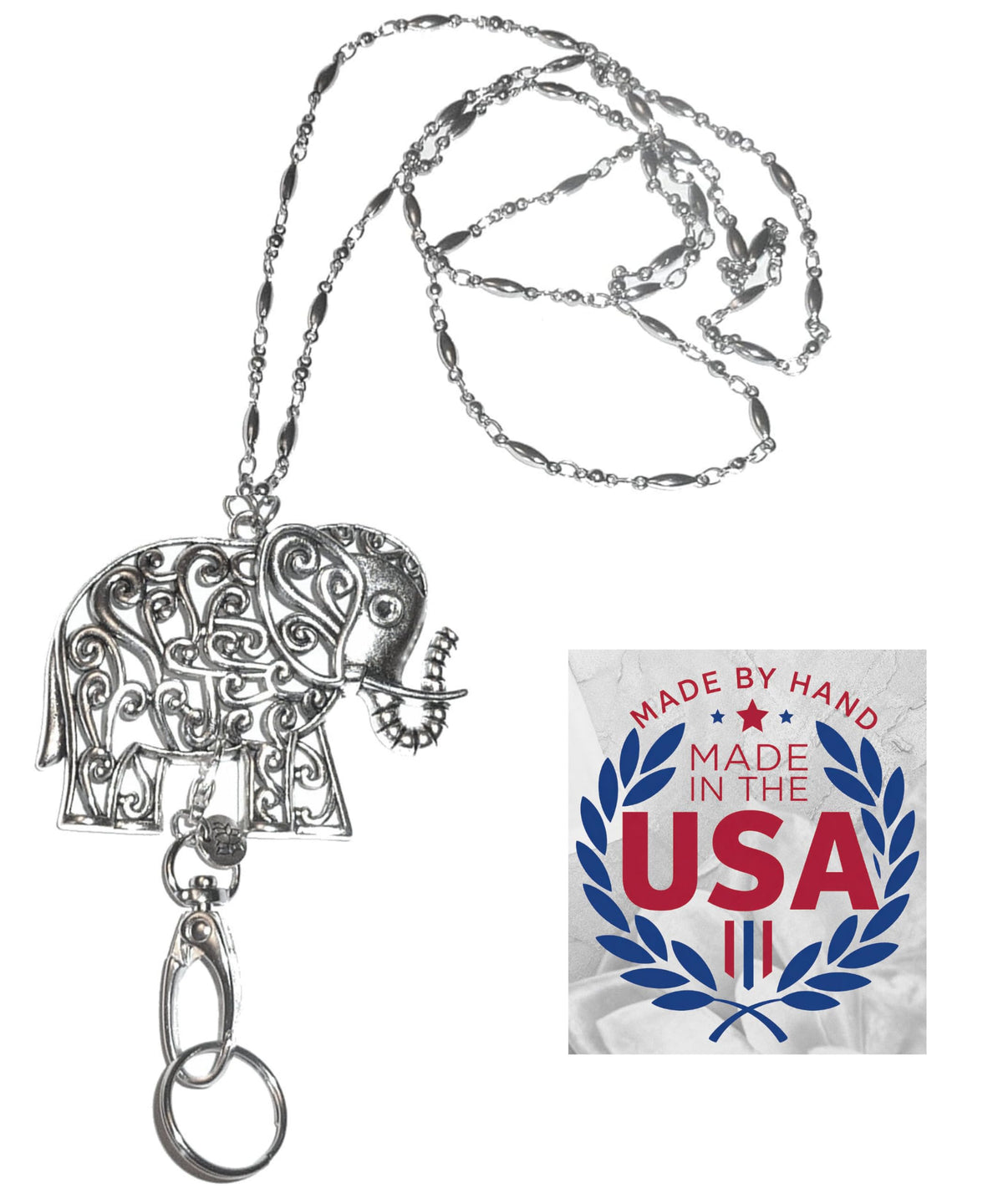 Hidden Hollow Beads Pendant Stainless Steel Strong Hand Made USA Women's 34 "Lanyard, ID Badge Card Holder Teacher Nurse Keys