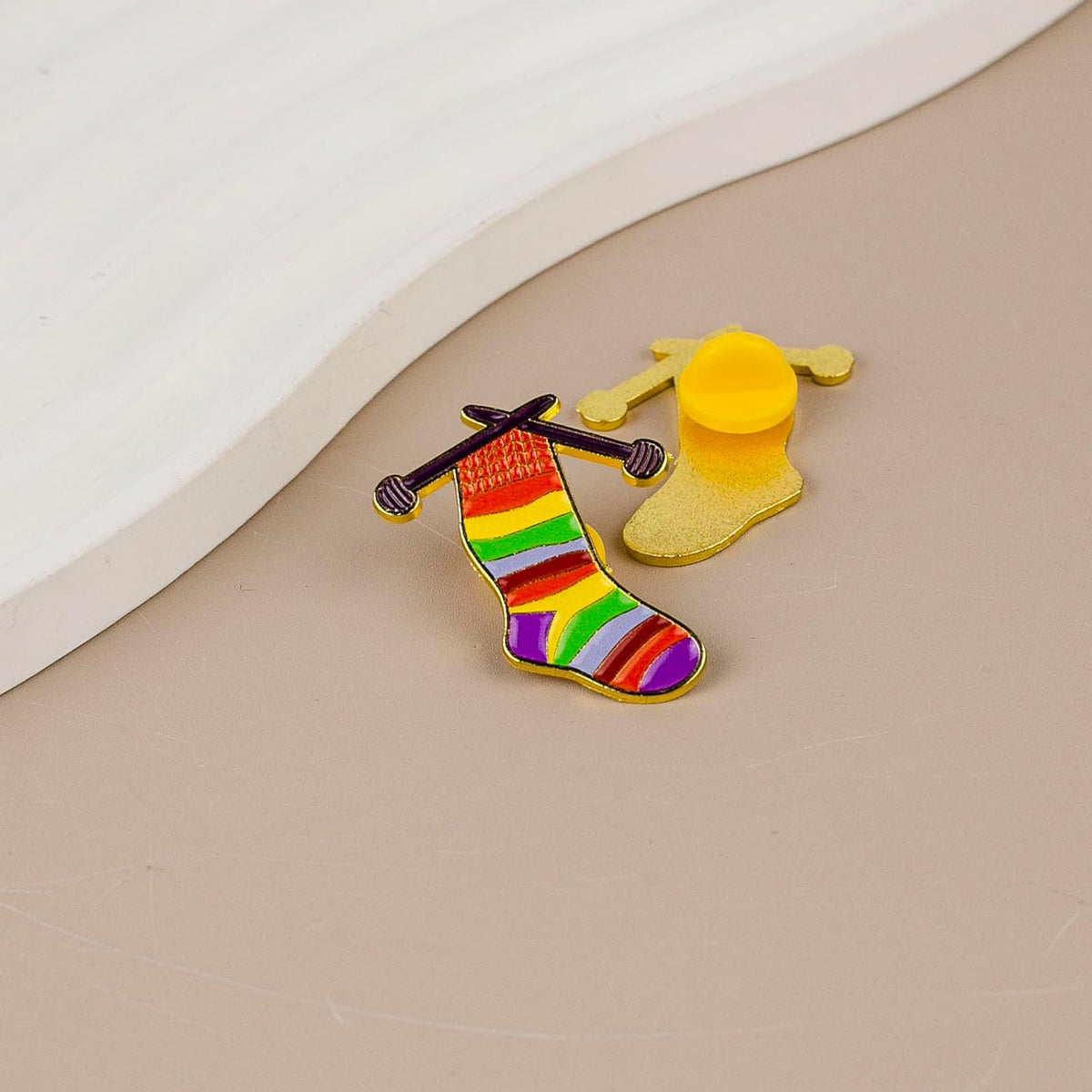 Colorful Knitting Sock Enamel Pin For Knitter Yarn Lover, Knitting Crafter Pin Brooch, Crafting DIY Crocheting Maker Brooch Badge, Handmade Fiber Arts Lapel Badges, Cozy Knitter Gift, Knitwear Jewelry Accessory