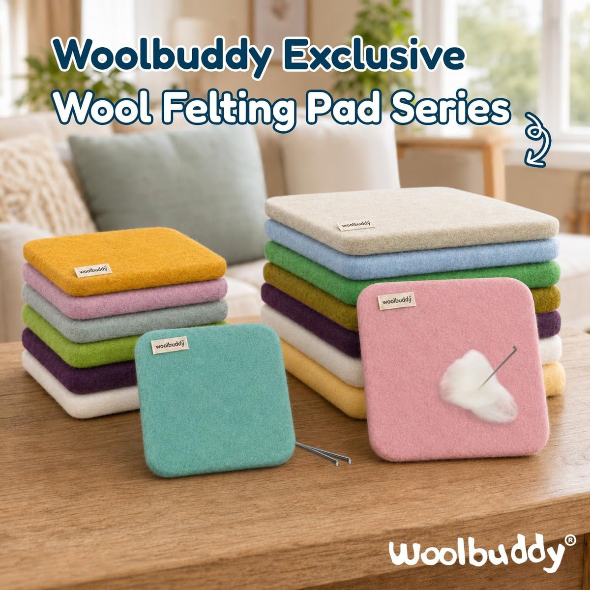 Woolbuddy Needle Felting Mat 10 x 10 x 1.5 Inch (Olive), Pure Wool Felt Pad