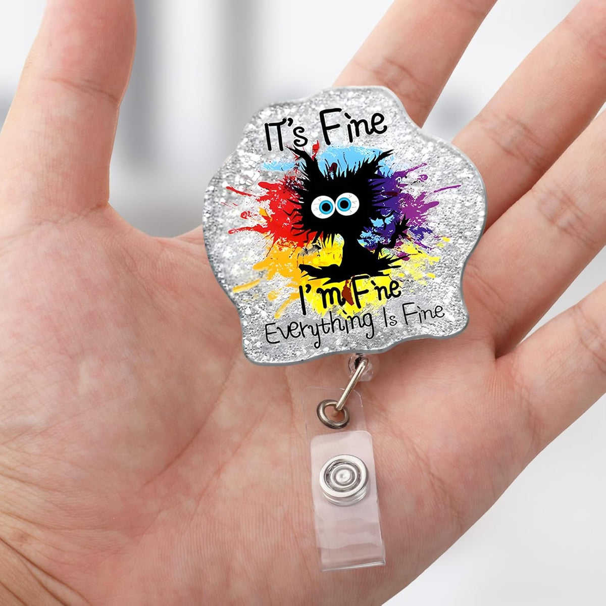 Funny Colorful Cat Nurse Badge Reel, Cute Retractable Work Badge Holder