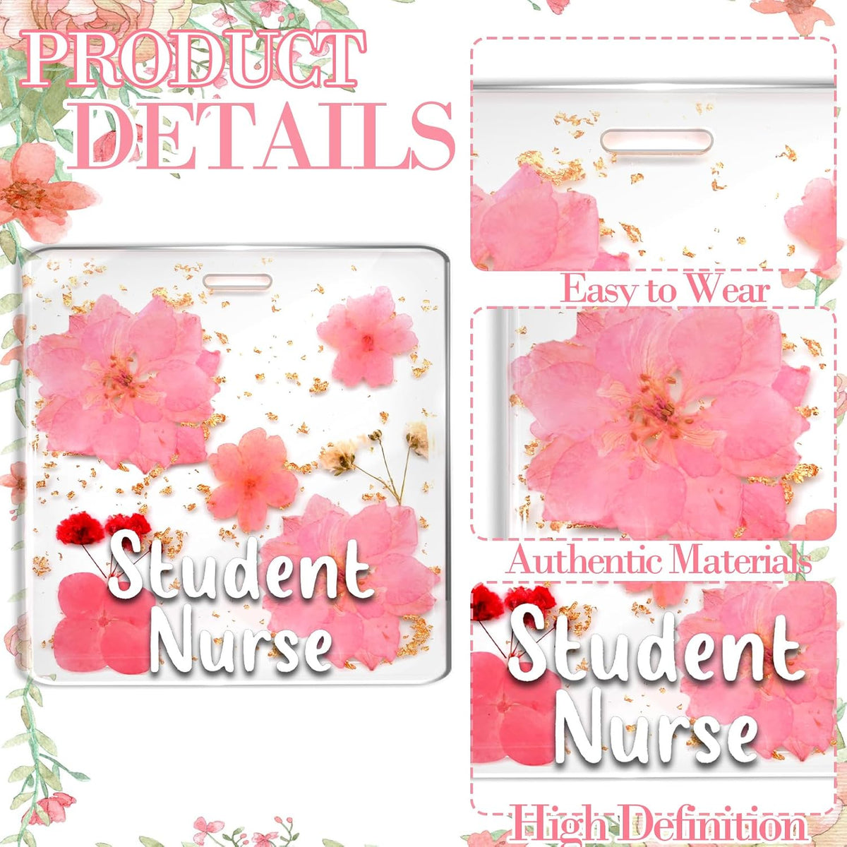 Custom Nurse Badge Personalized Name Pin, Pink, Student