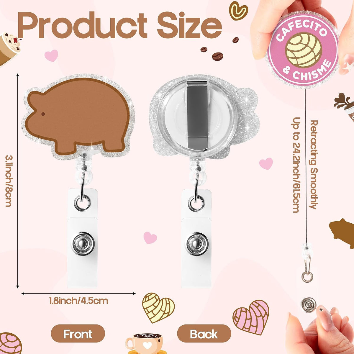 Eartim Cafecito Y Chisme Glitter Badge Reels Cute Coffee Name Tag Holders