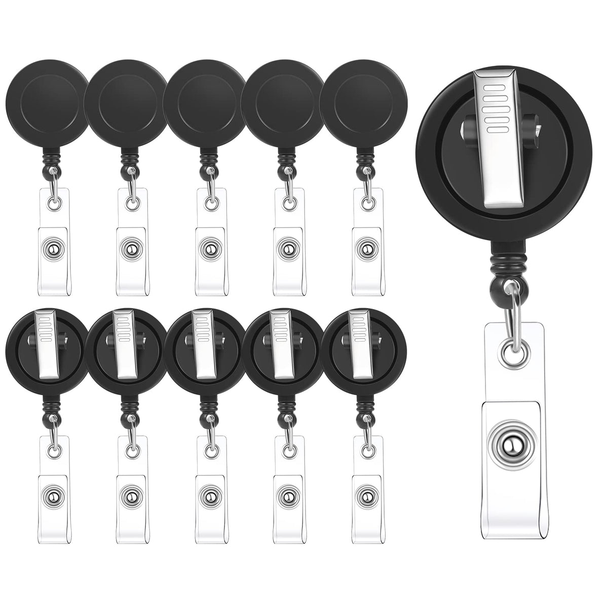50 Pack Retractable Badge Reels with Swivel Alligator Clip, Clear