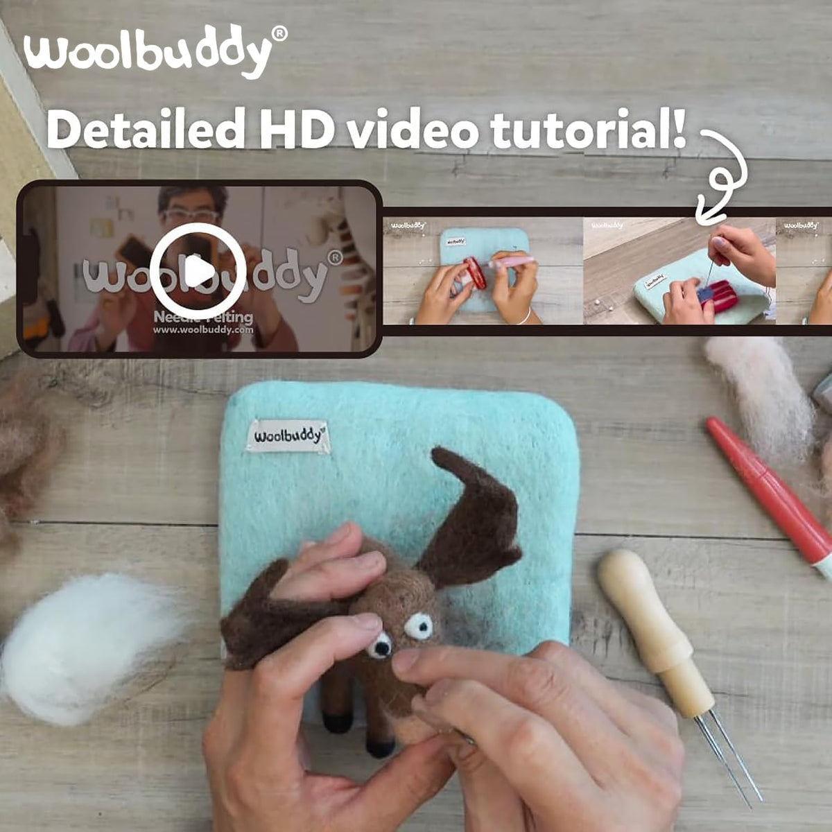 Woolbuddy Needle Felting Starter Kit (Llama) for Beginner & Adult with Tool