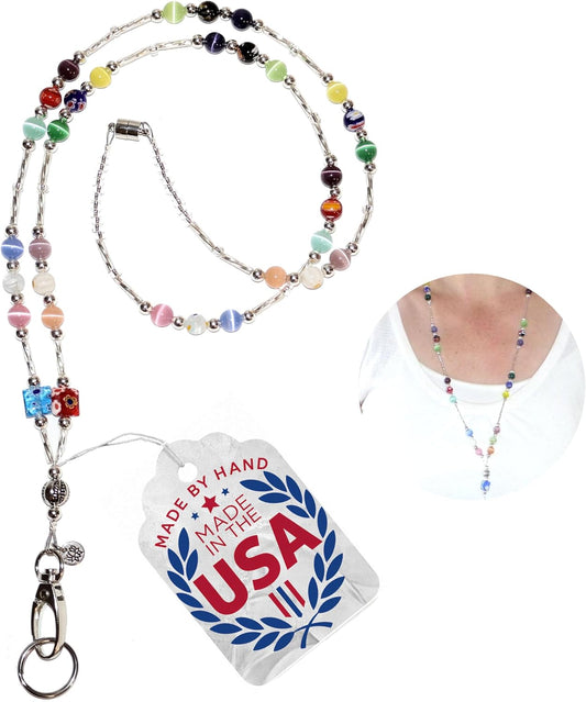 Hidden Hollow Beads SUPER Slim Hand Beaded in USA Women's Lanyard Strong Breakaway Teacher ID Badge Card Holder Keys Nurse