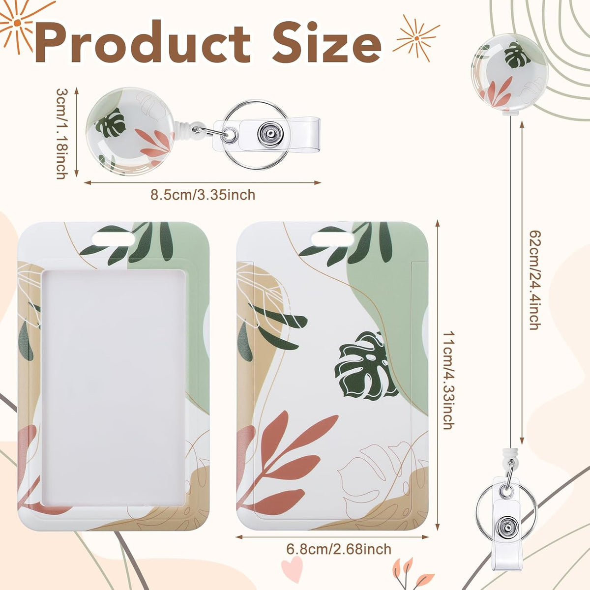 3 Pack Boho Id Badge Holder with Retractable Reel, Vertical ID Card Holder