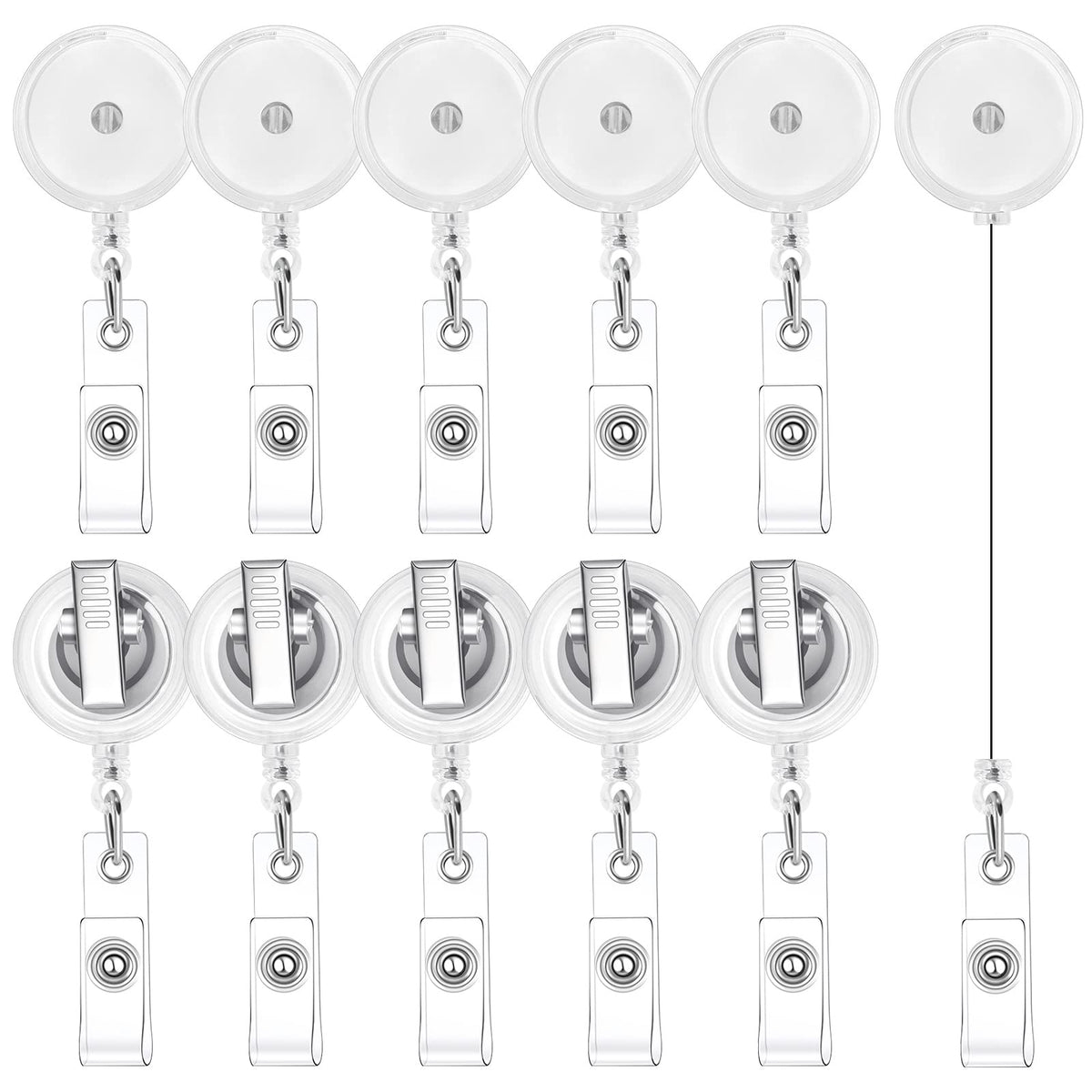 50 Pack Retractable Badge Reels with Swivel Alligator Clip, Clear