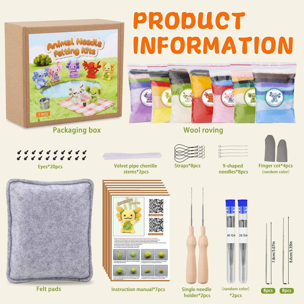 Yizzvb 7 Pcs Needle Felting Kit Felting Kits Wool Felt Animal Kit