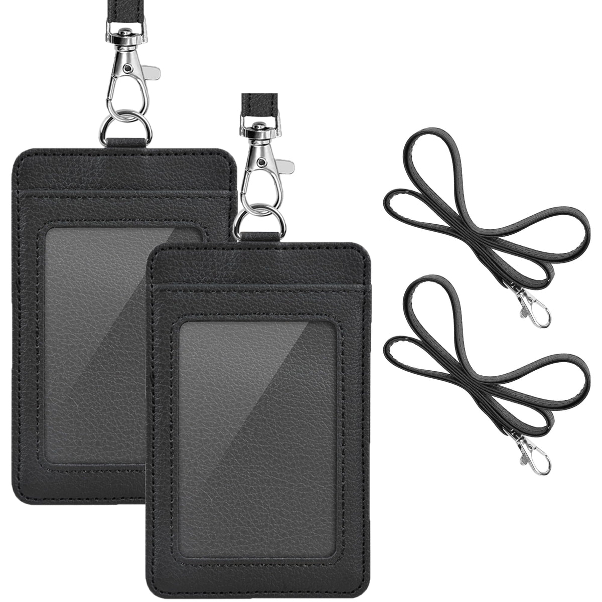 PU Leather ID Badge Holder, Life-Mate ID Badge Holder with 1 Clear ID Window 1 Credit Card Slot and PU Leather Lanyard for Badge Credit Cards College ID Cards in Champagne Gold