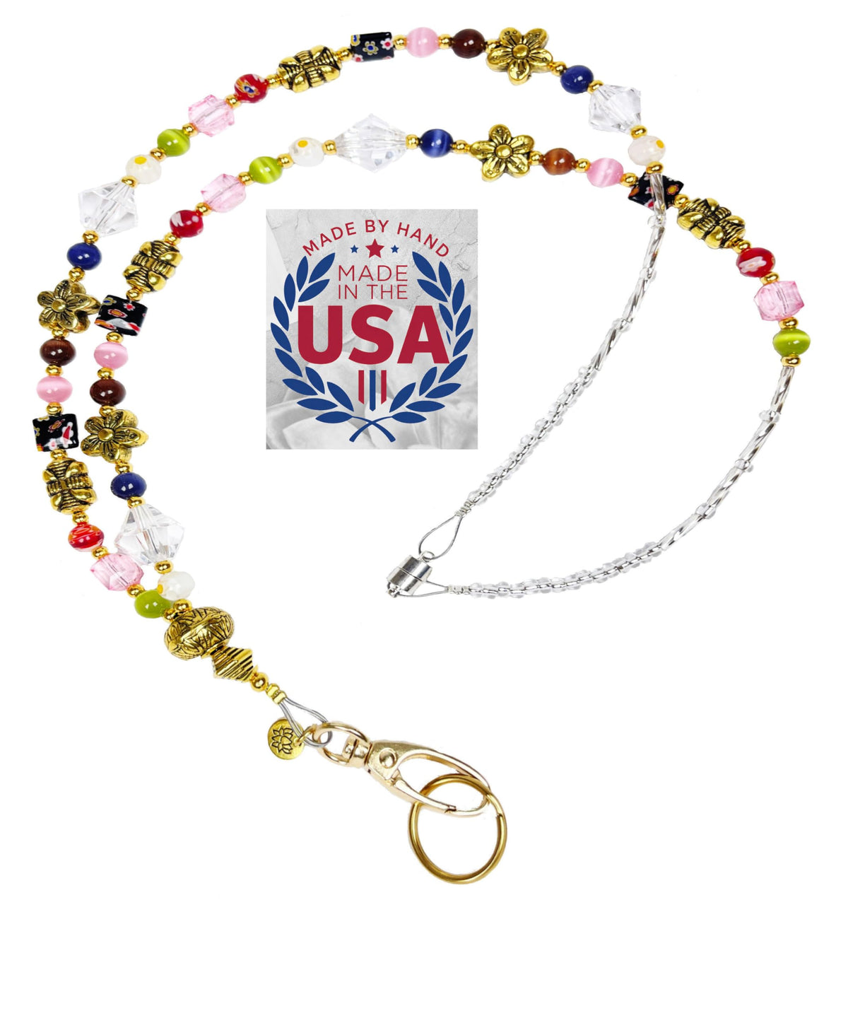Hidden Hollow Beads Slim Style Women's Fashion Beaded Lanyard, 34" Jewelry Lanyard for ID Badge Holder and Keys