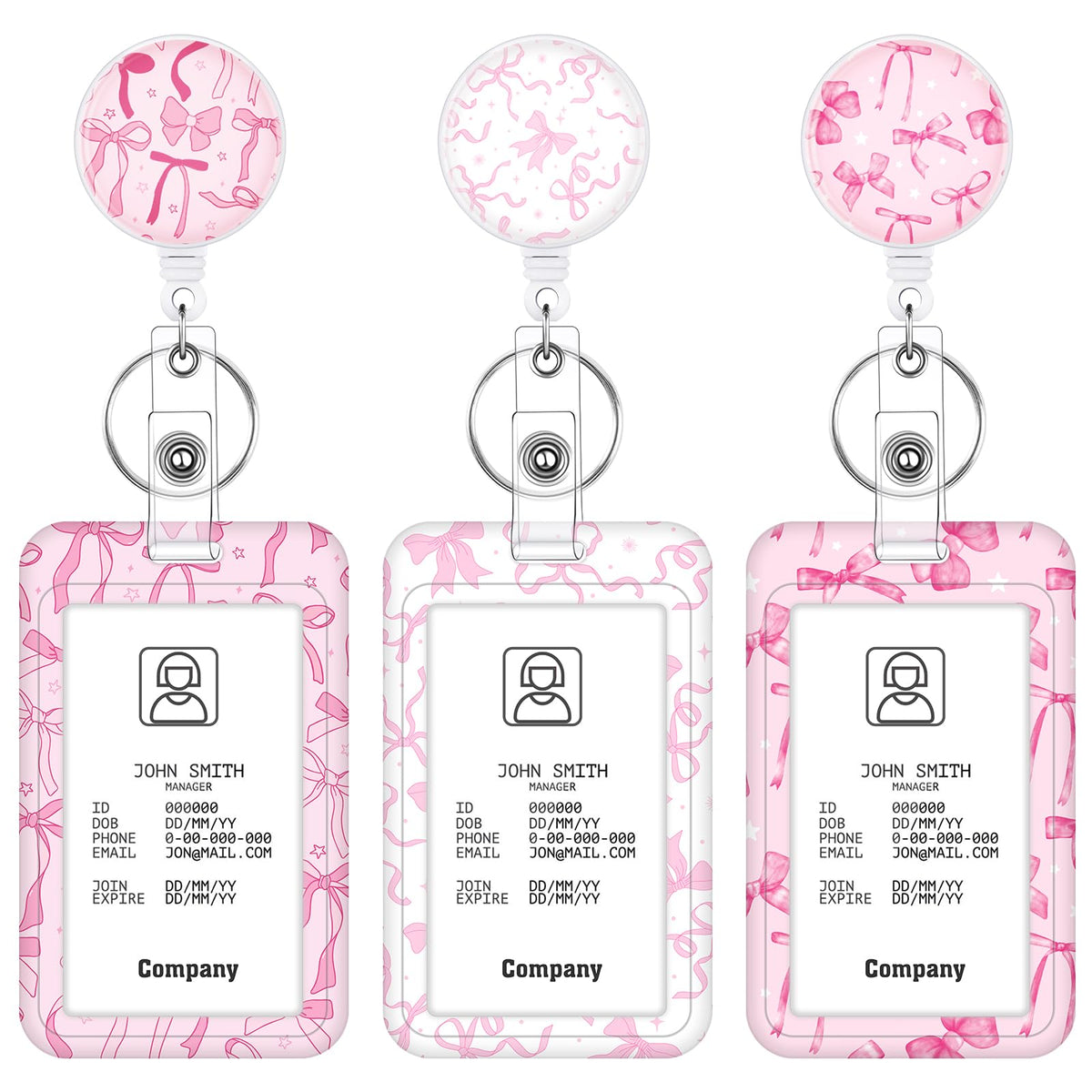 3 Pack Boho Id Badge Holder with Retractable Reel, Vertical ID Card Holder