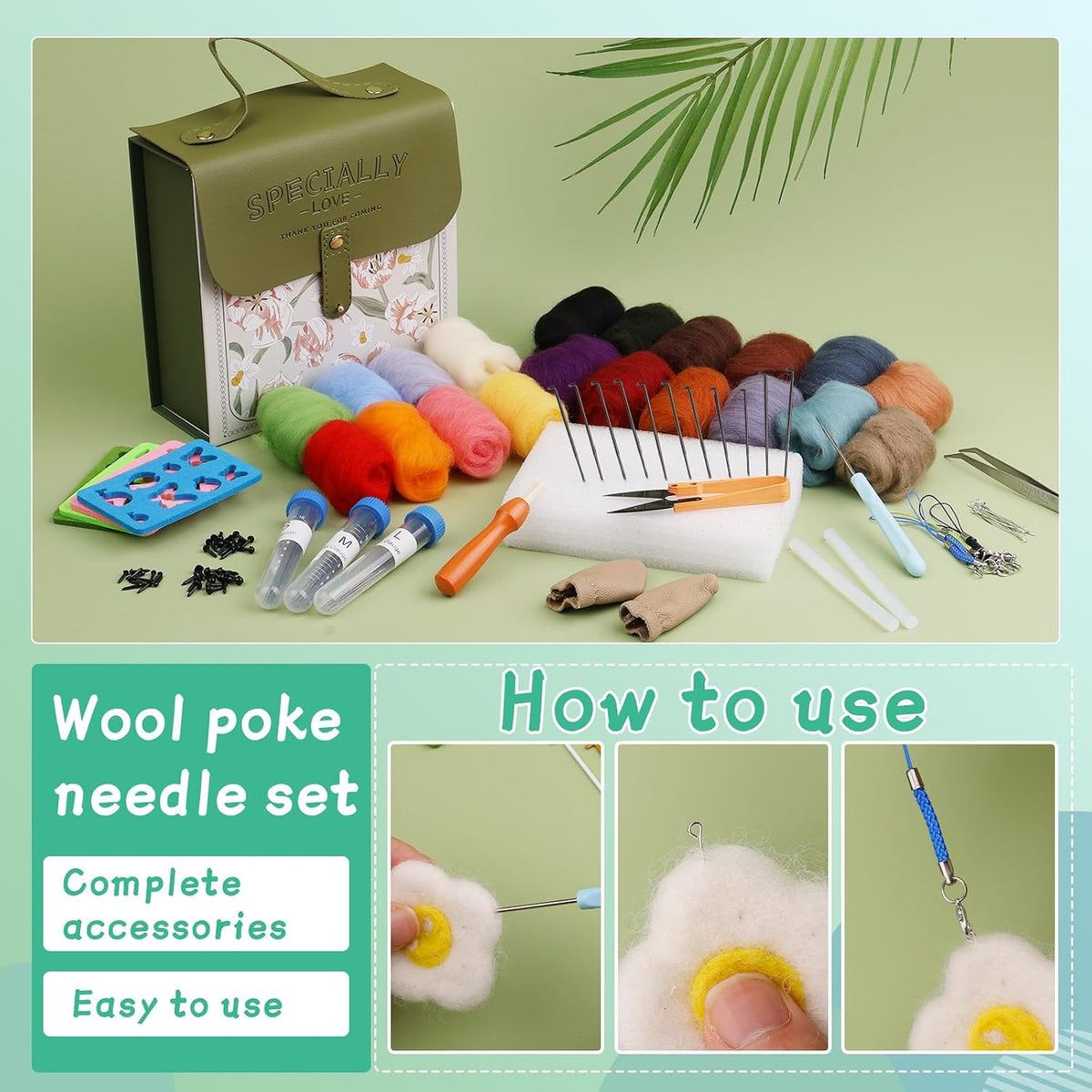 Mayboos Needle Felting Kit, Wool Roving 20 Colors Set