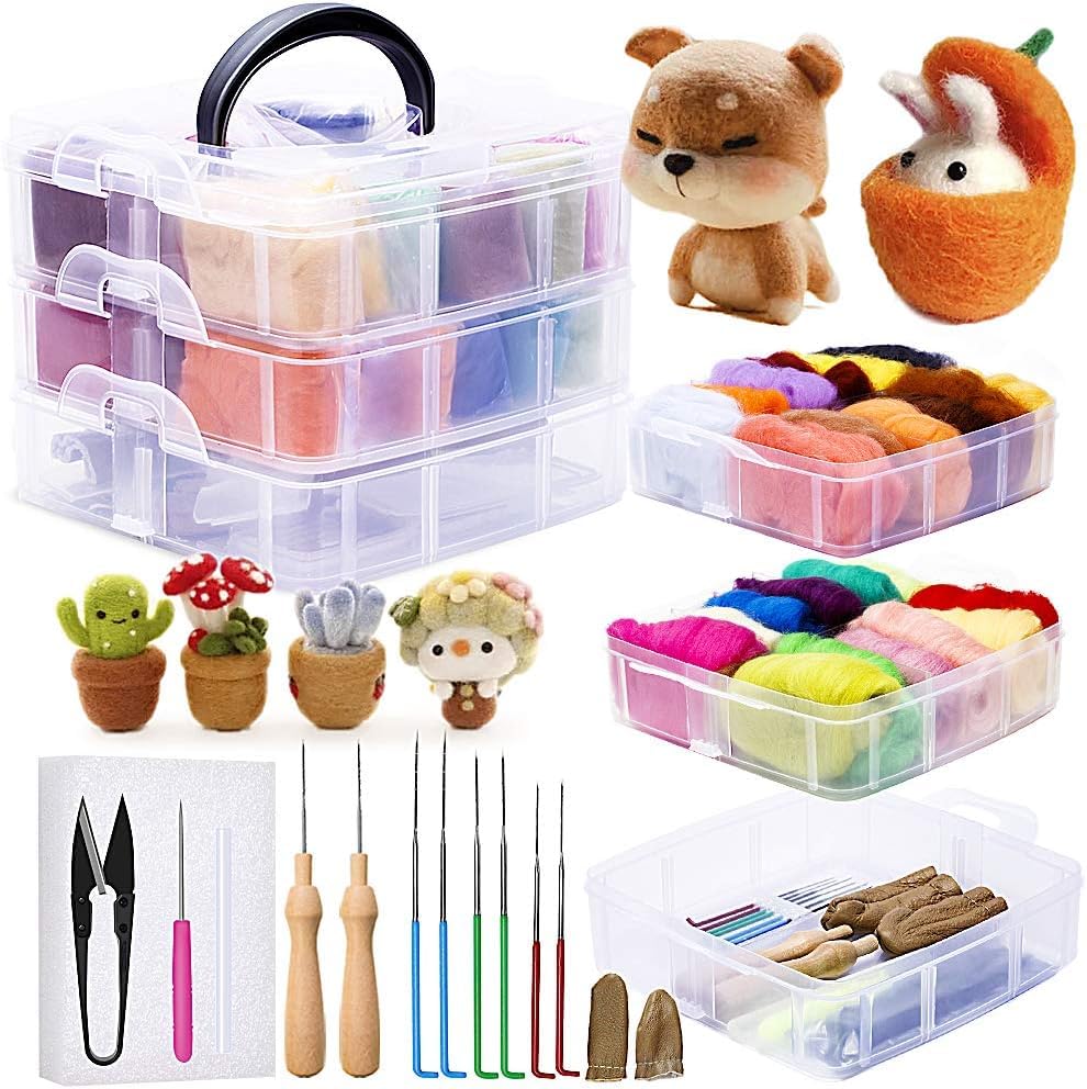 JUPEAN Needle Felting Kits for Beginners Adults 50 Colors Wool Felting Kit