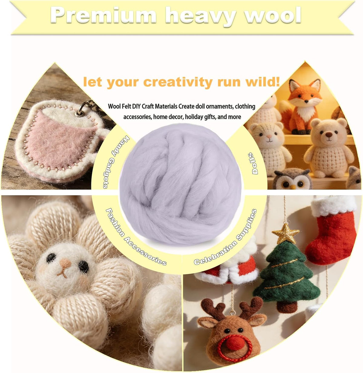 Wool Roving-3.5oz Needle Felting Wool, Soft Multi-Color Wool Fiber, Perfect Felting Wool Pure Wool, Chunky Yarn, for DIY Crafts, NeedleFelting Projects,and Artwork (Light Gray)
