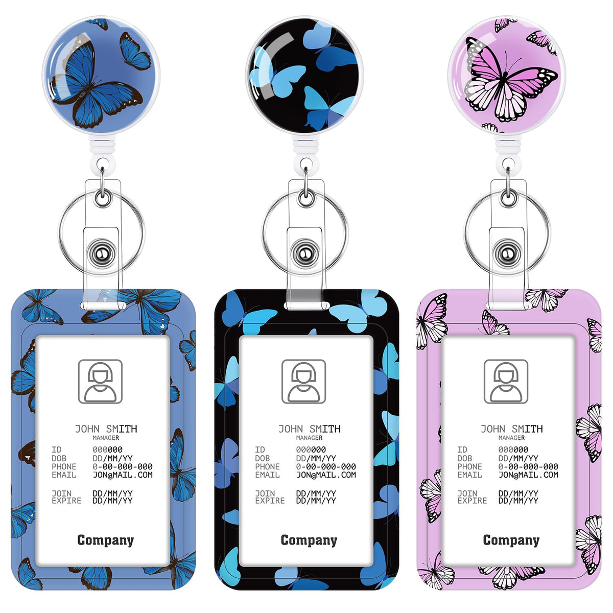 3 Pack Boho Id Badge Holder with Retractable Reel, Vertical ID Card Holder