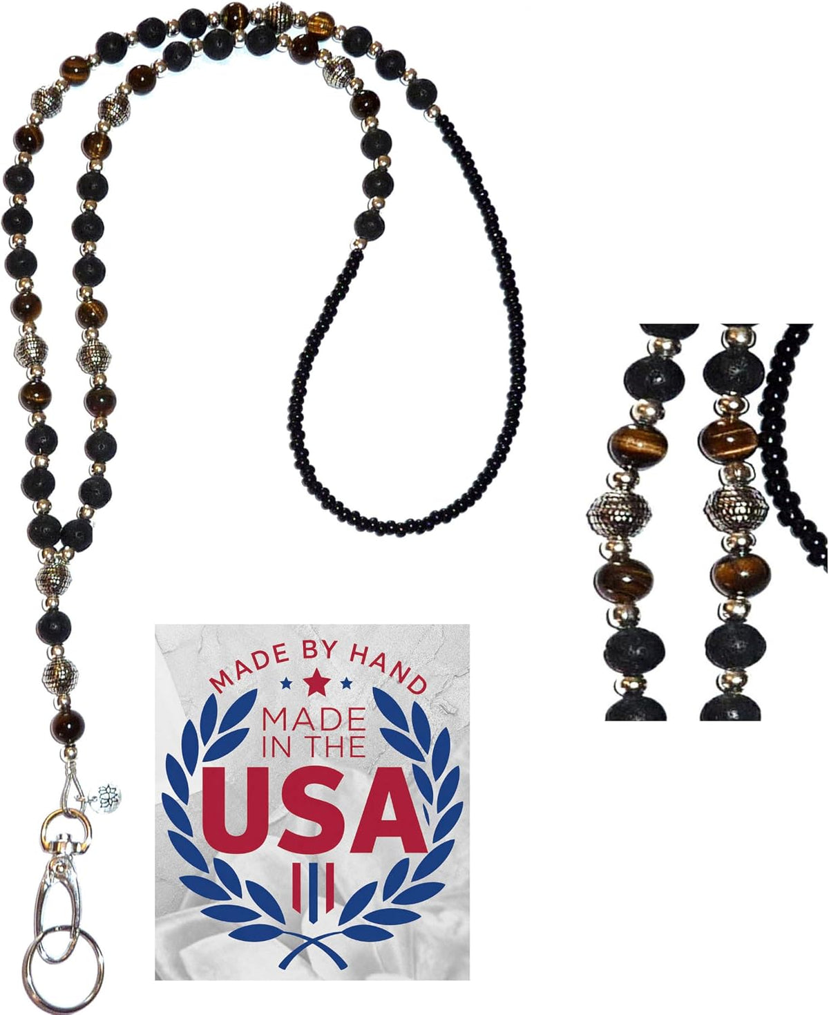 Hidden Hollow Beads Slim Style Women's Fashion Beaded Lanyard, 34" Jewelry Lanyard for ID Badge Holder and Keys